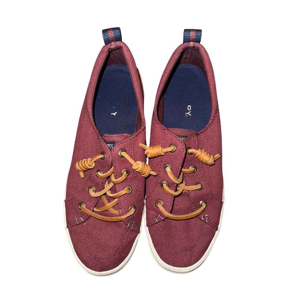 Sperry Crest Vibe Sneakers Burgundy Canvas Coastal Preppy Women's - Picture 2 of 6